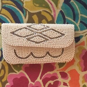 Source Unknown White and Gray Clutch with Artistic Beadwork